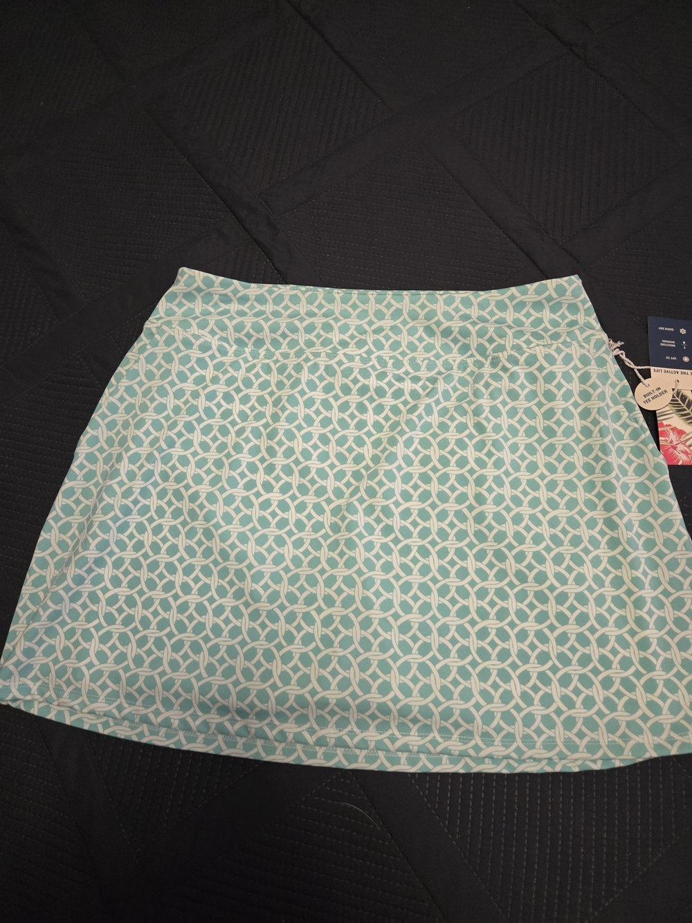 Tommy Bahama Golf Skort Aqua and White Geometric A-Line Skirt